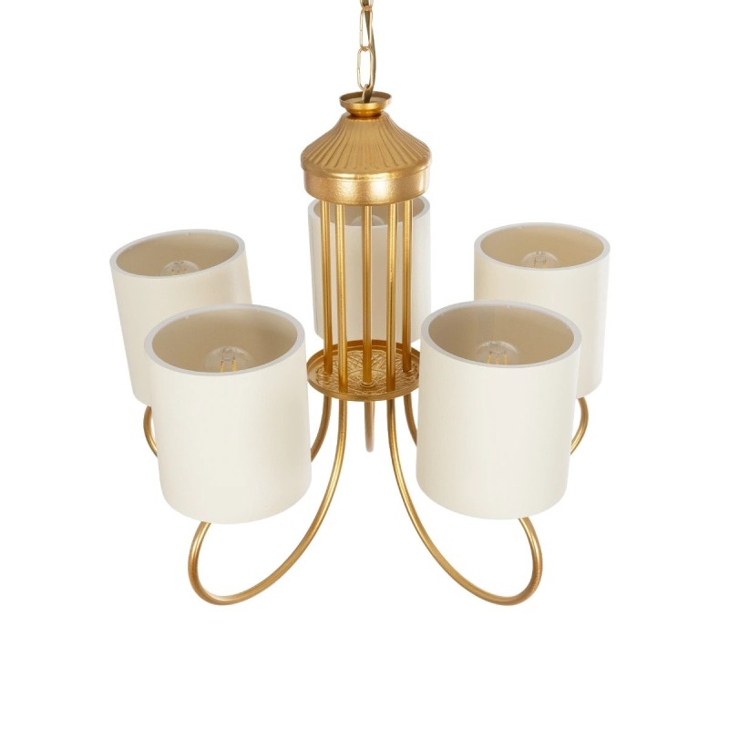 GloboStar® TRITON 203-0254 Vintage Κρεμαστό Φωτιστικό Καπέλο Πολύφωτο 5 x E27 IP20 Χρυσό Μέταλλο με Μπέζ Ύφασμα - Μ50 x Π50 x Υ48cm