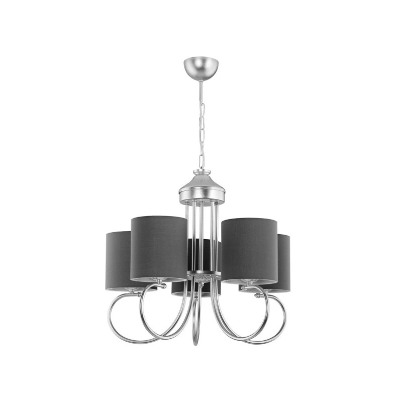 GloboStar® TRITON 203-0255 Vintage Κρεμαστό Φωτιστικό Καπέλο Πολύφωτο 5 x E27 IP20 Ασημί Μέταλλο με Γκρι Ύφασμα - Μ50 x Π50 x Υ48cm