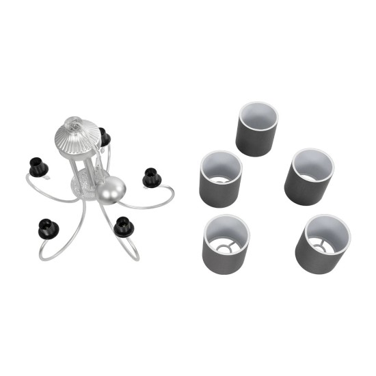 GLOBOSTAR® TRITON 203-0255 Vintage Κρεμαστό Φωτιστικό Οροφής με Ντουί 5 x E27 AC 220-240V IP20 - Ασημί & Γκρι - Μ50 x Π50 x Υ48cm GloboStar® TRITON 203-0255 Vintage Κρεμαστό Φωτιστικό Καπέλο Πολύφωτο 5 x E27 IP20 Ασημί Μέταλλο με Γκρι Ύφασμα - Μ50 x Π50 x Υ48cm