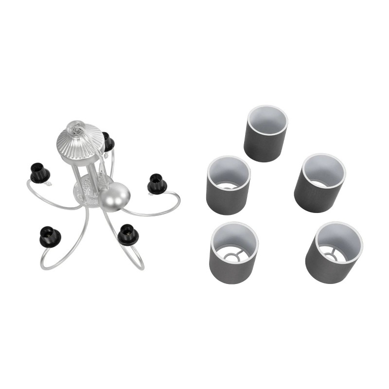 GloboStar® TRITON 203-0255 Vintage Κρεμαστό Φωτιστικό Καπέλο Πολύφωτο 5 x E27 IP20 Ασημί Μέταλλο με Γκρι Ύφασμα - Μ50 x Π50 x Υ48cm
