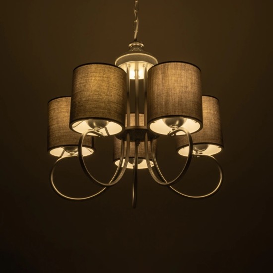 GLOBOSTAR® TRITON 203-0255 Vintage Κρεμαστό Φωτιστικό Οροφής με Ντουί 5 x E27 AC 220-240V IP20 - Ασημί & Γκρι - Μ50 x Π50 x Υ48cm GloboStar® TRITON 203-0255 Vintage Κρεμαστό Φωτιστικό Καπέλο Πολύφωτο 5 x E27 IP20 Ασημί Μέταλλο με Γκρι Ύφασμα - Μ50 x Π50 x Υ48cm