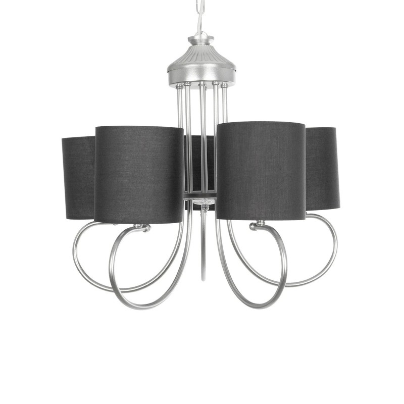 GloboStar® TRITON 203-0255 Vintage Κρεμαστό Φωτιστικό Καπέλο Πολύφωτο 5 x E27 IP20 Ασημί Μέταλλο με Γκρι Ύφασμα - Μ50 x Π50 x Υ48cm