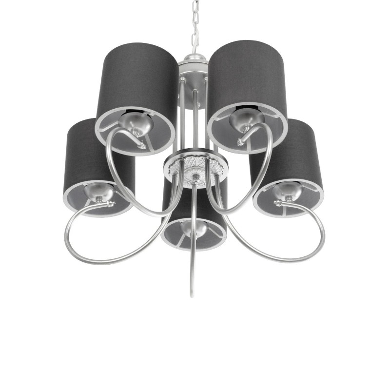 GloboStar® TRITON 203-0255 Vintage Κρεμαστό Φωτιστικό Καπέλο Πολύφωτο 5 x E27 IP20 Ασημί Μέταλλο με Γκρι Ύφασμα - Μ50 x Π50 x Υ48cm