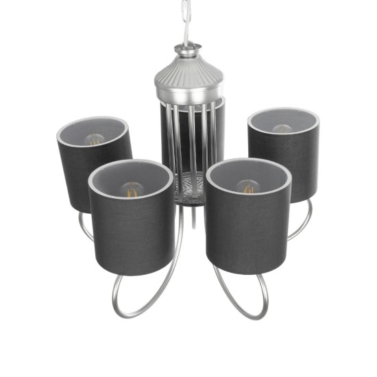 GLOBOSTAR® TRITON 203-0255 Vintage Κρεμαστό Φωτιστικό Οροφής με Ντουί 5 x E27 AC 220-240V IP20 - Ασημί & Γκρι - Μ50 x Π50 x Υ48cm GloboStar® TRITON 203-0255 Vintage Κρεμαστό Φωτιστικό Καπέλο Πολύφωτο 5 x E27 IP20 Ασημί Μέταλλο με Γκρι Ύφασμα - Μ50 x Π50 x Υ48cm