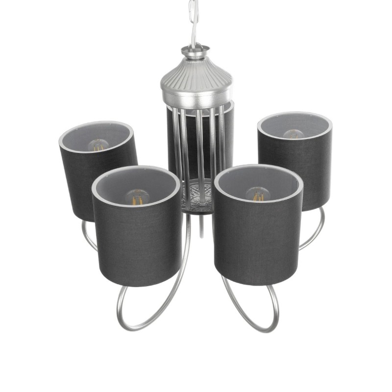 GloboStar® TRITON 203-0255 Vintage Κρεμαστό Φωτιστικό Καπέλο Πολύφωτο 5 x E27 IP20 Ασημί Μέταλλο με Γκρι Ύφασμα - Μ50 x Π50 x Υ48cm