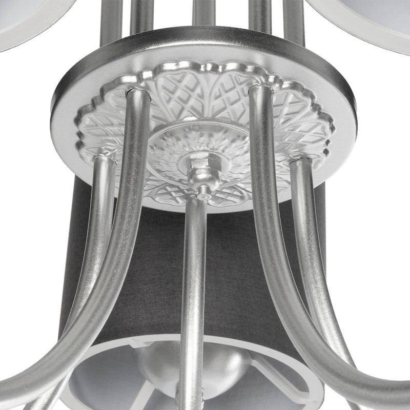 GloboStar® TRITON 203-0255 Vintage Κρεμαστό Φωτιστικό Καπέλο Πολύφωτο 5 x E27 IP20 Ασημί Μέταλλο με Γκρι Ύφασμα - Μ50 x Π50 x Υ48cm
