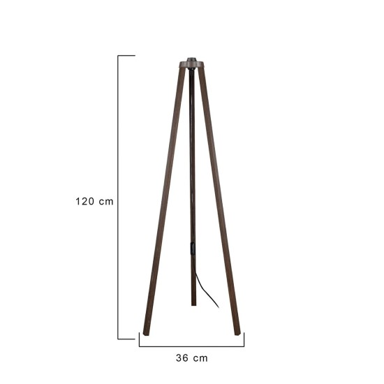GloboStar® TRIPOD 203-0257 Μοντέρνο Επιδαπέδιο Φωτιστικό Μονόφωτο 1 x E27 IP20 Καφέ Ξύλο - Μ38 x Π38 x Υ120cm