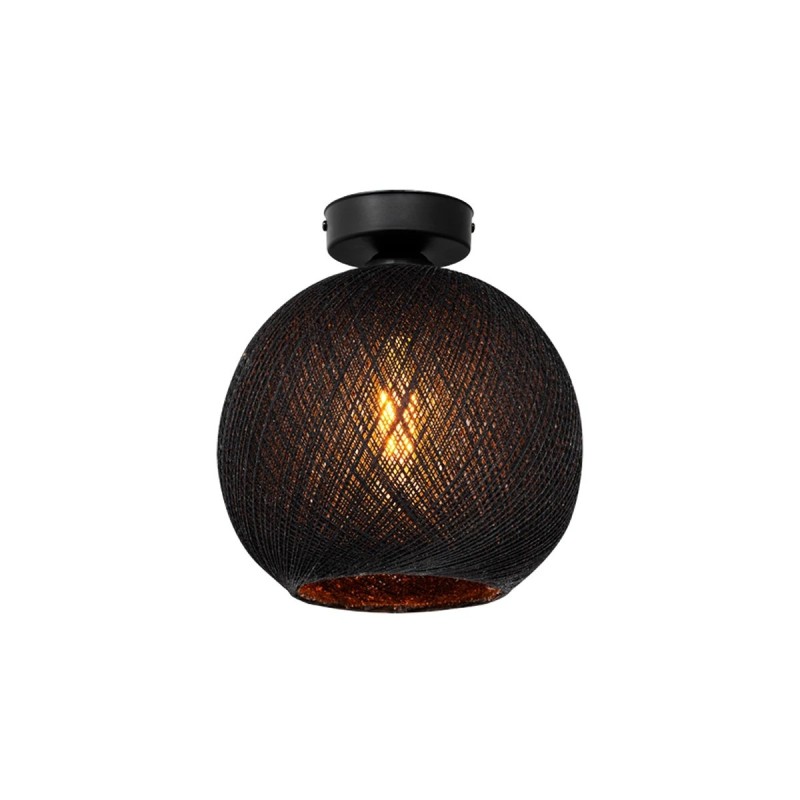 GloboStar® CORDER 203-0271 Μοντέρνο Φωτιστικό Οροφής Μπάλα Μονόφωτο 1 x E27 IP20 Μαύρο Σχοίνι - Μ25 x Π25 x Υ25cm