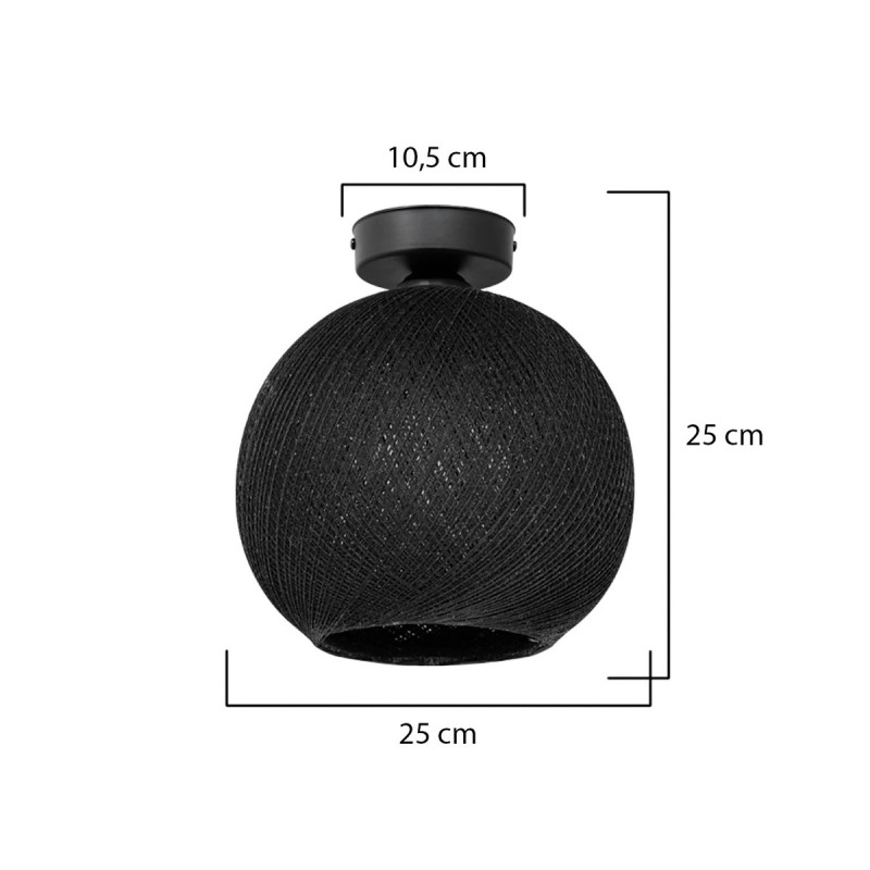 GloboStar® CORDER 203-0271 Μοντέρνο Φωτιστικό Οροφής Μπάλα Μονόφωτο 1 x E27 IP20 Μαύρο Σχοίνι - Μ25 x Π25 x Υ25cm