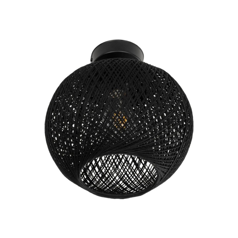 GloboStar® CORDER 203-0271 Μοντέρνο Φωτιστικό Οροφής Μπάλα Μονόφωτο 1 x E27 IP20 Μαύρο Σχοίνι - Μ25 x Π25 x Υ25cm