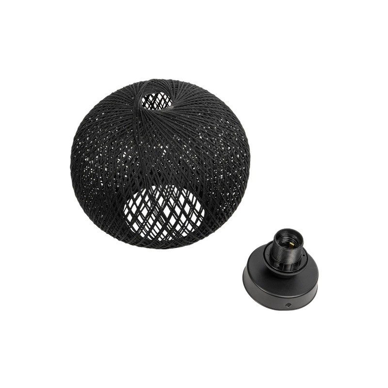 GloboStar® CORDER 203-0271 Μοντέρνο Φωτιστικό Οροφής Μπάλα Μονόφωτο 1 x E27 IP20 Μαύρο Σχοίνι - Μ25 x Π25 x Υ25cm