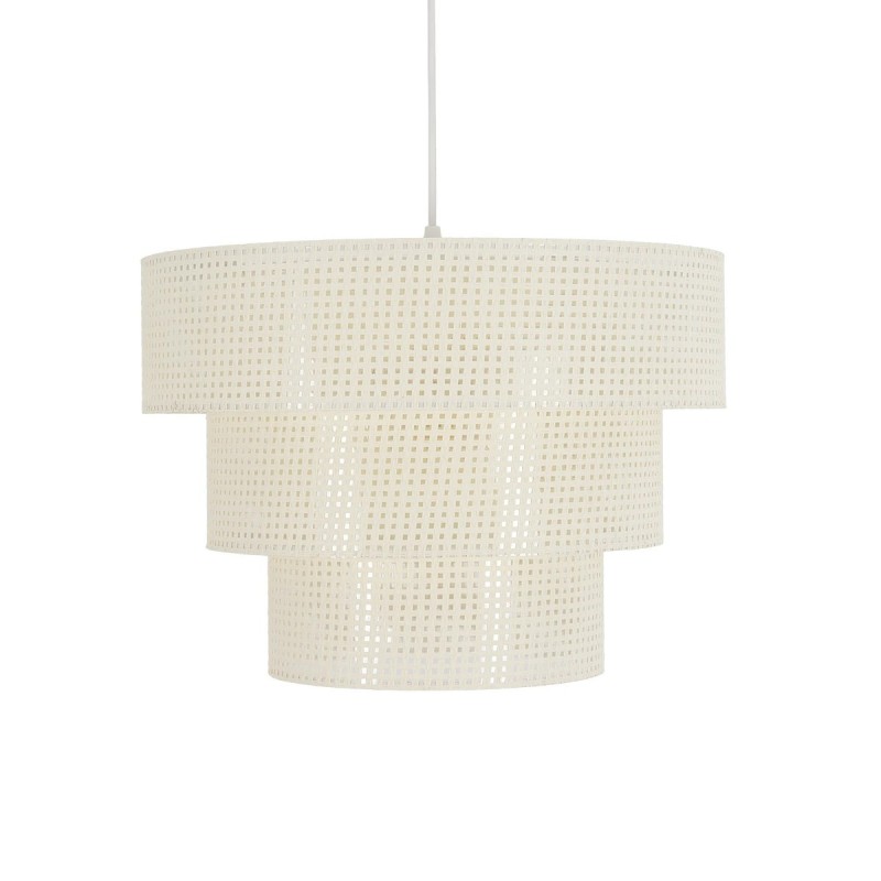 GloboStar® LEVEL 203-0275 Μοντέρνο Κρεμαστό Φωτιστικό Καπέλο Μονόφωτο 1 x E27 IP20 Λευκό Διάτρητο Ύφασμα - Μ38 x Π38 x Υ30cm