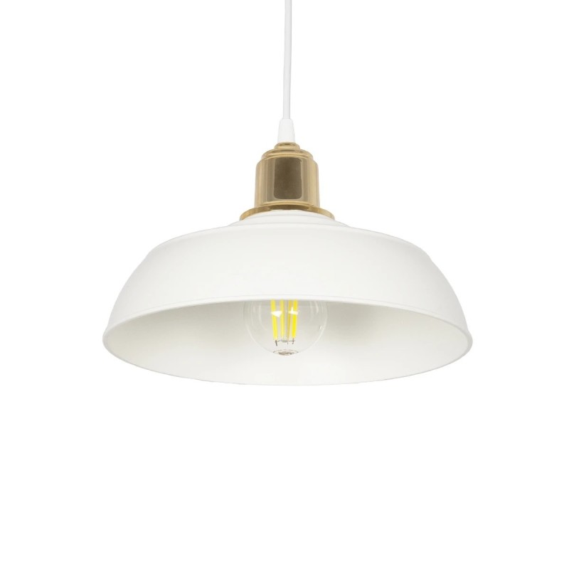 GLOBOSTAR® LOAN 203-0281 Μοντέρνο Κρεμαστό Φωτιστικό Οροφής με Ντουί 1 x E27 AC 220-240V IP20 - Λευκό & Χρυσό  -Μ25.5 x Π25.5 x Υ17cm