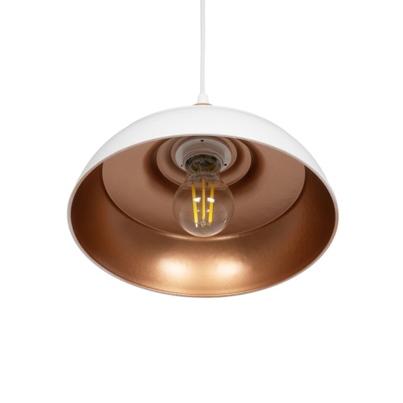 GLOBOSTAR® LOAN 203-0282 Μοντέρνο Κρεμαστό Φωτιστικό Οροφής με Ντουί 1 x E27 AC 220-240V IP20 - Λευκό & Μπρονζέ  - Μ25.5 x Π25.5 x Υ17cm