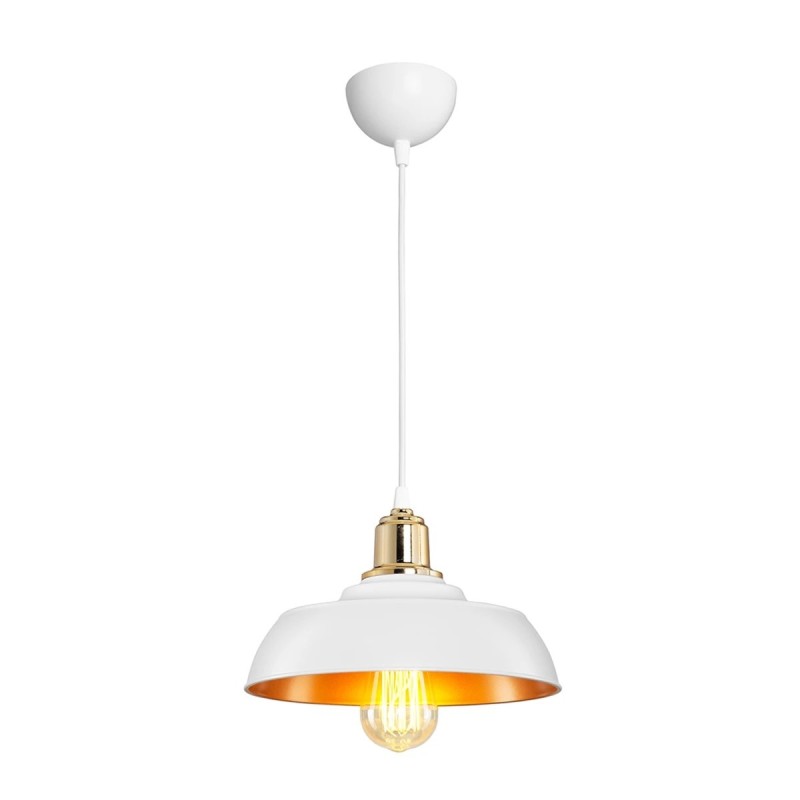 GLOBOSTAR® LOAN 203-0283 Μοντέρνο Κρεμαστό Φωτιστικό Οροφής με Ντουί 1 x E27 AC 220-240V IP20 - Λευκό & Χρυσό  - Μ25.5 x Π25.5 x Υ17cm