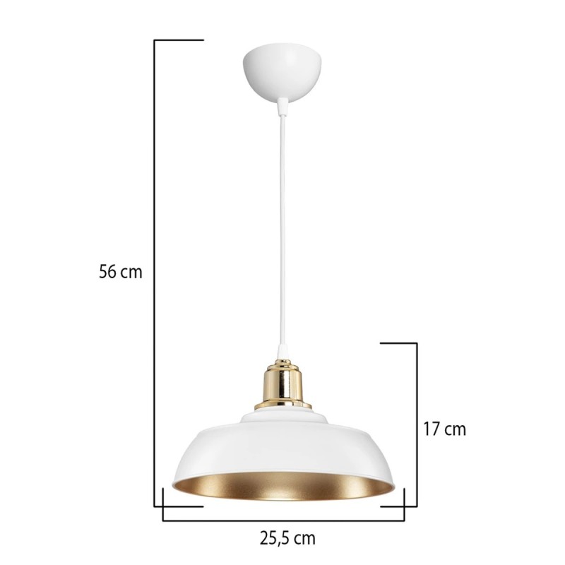 GLOBOSTAR® LOAN 203-0283 Μοντέρνο Κρεμαστό Φωτιστικό Οροφής με Ντουί 1 x E27 AC 220-240V IP20 - Λευκό & Χρυσό  - Μ25.5 x Π25.5 x Υ17cm