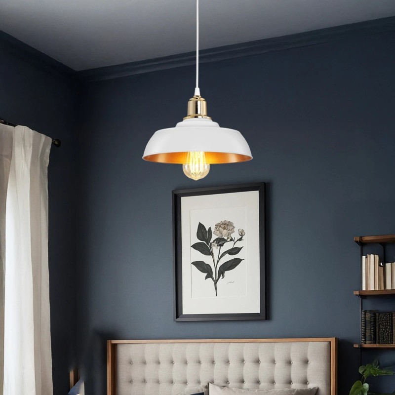 GLOBOSTAR® LOAN 203-0283 Μοντέρνο Κρεμαστό Φωτιστικό Οροφής με Ντουί 1 x E27 AC 220-240V IP20 - Λευκό & Χρυσό  - Μ25.5 x Π25.5 x Υ17cm