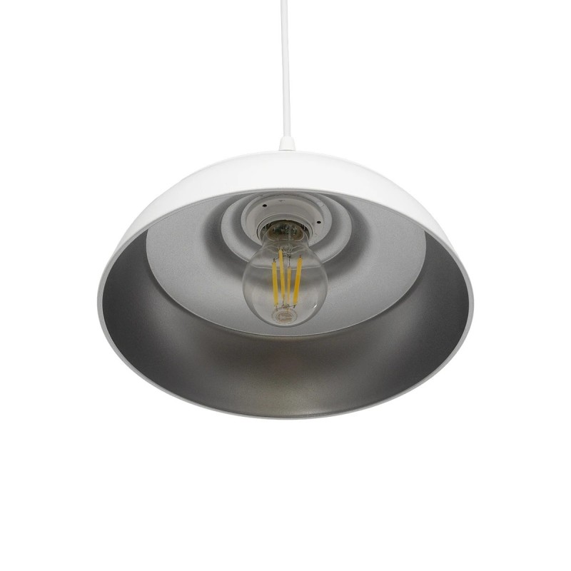 GLOBOSTAR® LOAN 203-0284 Μοντέρνο Κρεμαστό Φωτιστικό Οροφής με Ντουί 1 x E27 AC 220-240V IP20 - Λευκό & Ασημί  - Μ25.5 x Π25.5 x Υ17cm