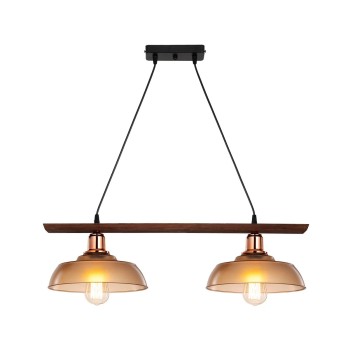 GLOBOSTAR® LOAN 203-0288 Μοντέρνο Κρεμαστό Φωτιστικό Οροφής με Ντουί 2 x E27 AC 220-240V IP20 - Καφέ & Μπρονζέ - Μ70 x Π25.5 x Υ19cm