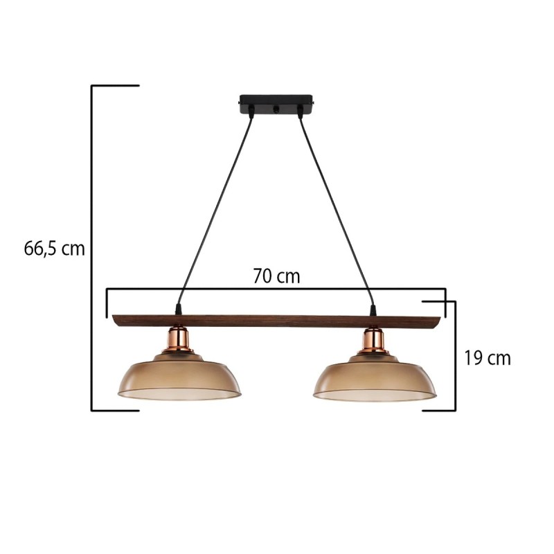 GLOBOSTAR® LOAN 203-0288 Μοντέρνο Κρεμαστό Φωτιστικό Οροφής με Ντουί 2 x E27 AC 220-240V IP20 - Καφέ & Μπρονζέ - Μ70 x Π25.5 x Υ19cm