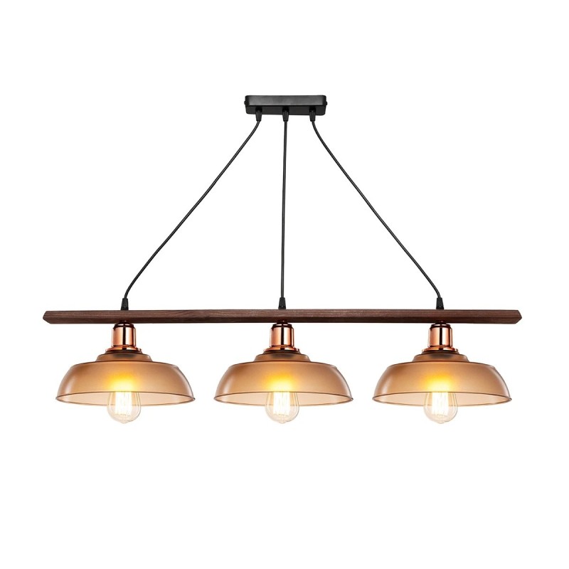 GLOBOSTAR® LOAN 203-0289 Μοντέρνο Κρεμαστό Φωτιστικό Οροφής με Ντουί 3 x E27 AC 220-240V IP20 - Καφέ & Μπρονζέ -  Μ89 x Π25.5 x Υ19cm