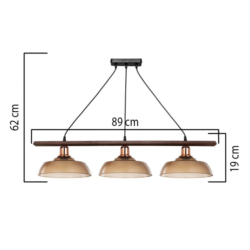GLOBOSTAR® LOAN 203-0289 Μοντέρνο Κρεμαστό Φωτιστικό Οροφής με Ντουί 3 x E27 AC 220-240V IP20 - Καφέ & Μπρονζέ -  Μ89 x Π25.5 x Υ19cm