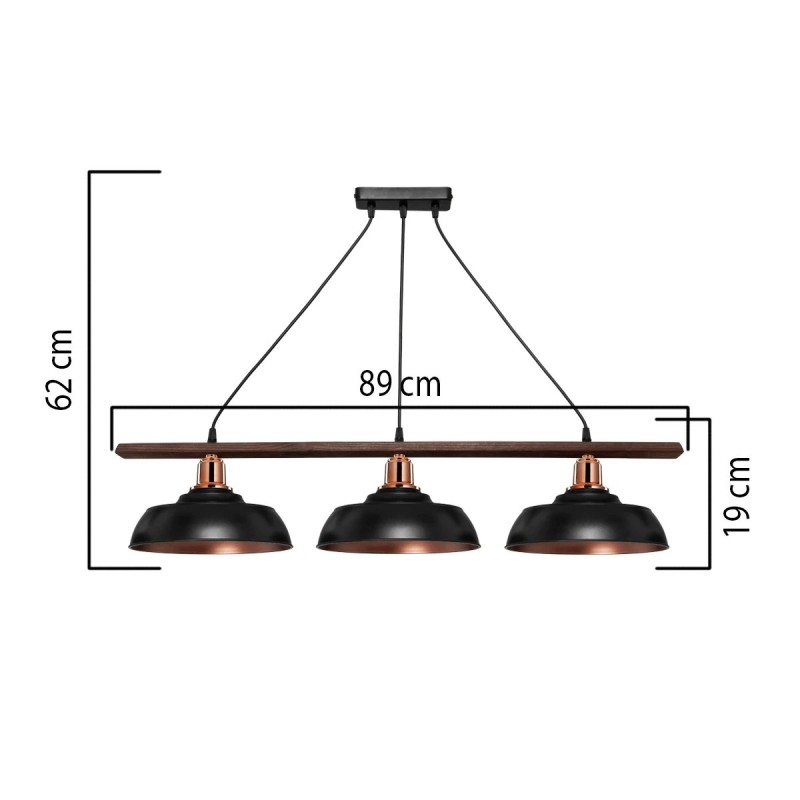 GLOBOSTAR® LOAN 203-0291 Μοντέρνο Κρεμαστό Φωτιστικό Οροφής με Ντουί 3 x E27 AC 220-240V IP20 - Μαύρο & Μπρονζέ - Μ89 x Π25.5 x Υ19cm