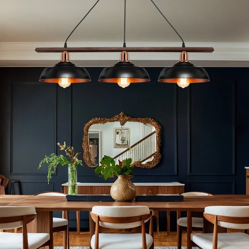 GLOBOSTAR® LOAN 203-0291 Μοντέρνο Κρεμαστό Φωτιστικό Οροφής με Ντουί 3 x E27 AC 220-240V IP20 - Μαύρο & Μπρονζέ - Μ89 x Π25.5 x Υ19cm