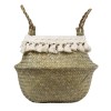GloboStar® Artificial Garden MILOS 20307 Διακοσμητικό Ψάθινο Καλάθι - Κασπώ Γλάστρα - Flower Pot Μπεζ με Μακραμέ Φ21cm x Υ26cm
