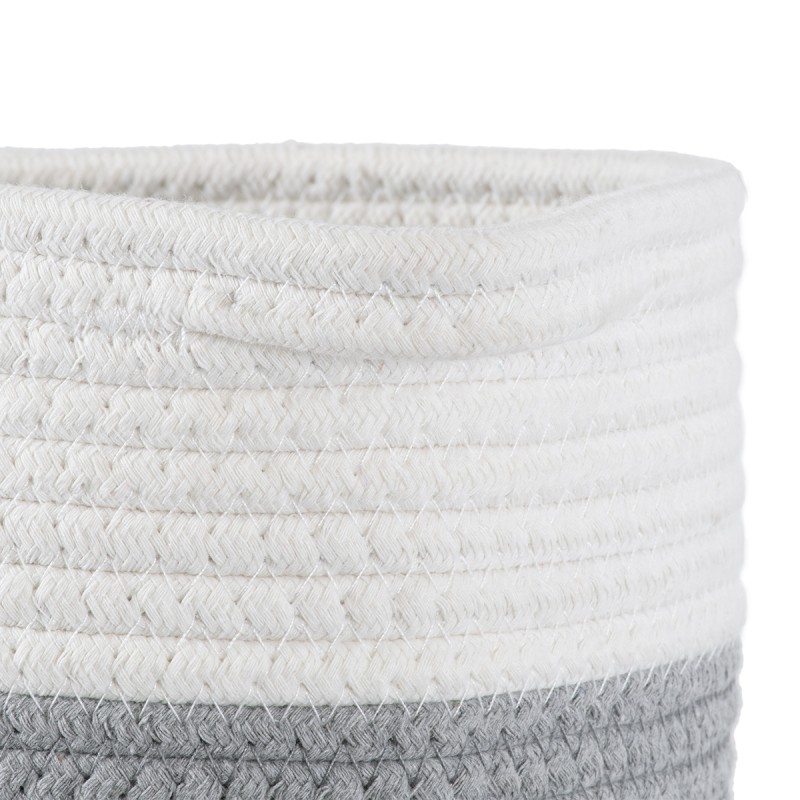 GloboStar® Artificial Garden POSITANO 20318 Διακοσμητικό Πλεκτό Καλάθι - Κασπώ Γλάστρα - Flower Pot Γκρι με Λευκό Φ20cm x Υ20cm