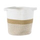 GloboStar® Artificial Garden ITHAKI 20323 Διακοσμητικό Πλεκτό Καλάθι - Κασπώ Γλάστρα - Flower Pot Καφέ με Λευκό Φ20cm x Υ20cm