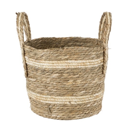 GloboStar® Artificial Garden NAXOS 20333 Διακοσμητικό Πλεκτό Καλάθι - Κασπώ Γλάστρα - Flower Pot Μπεζ με Καφέ Φ30cm x Υ26cm