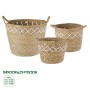 GloboStar® Artificial Garden ZAKYNTHOS 20336 ΣΕΤ 3 Διακοσμητικά Πλεκτά Καλάθια - Κασπώ Γλάστρες - Flower Pots Μπεζ με Μακραμέ A:Φ24cm x Υ20cm B:Φ28cm x Υ24cm C:Φ32cm x Υ28cm