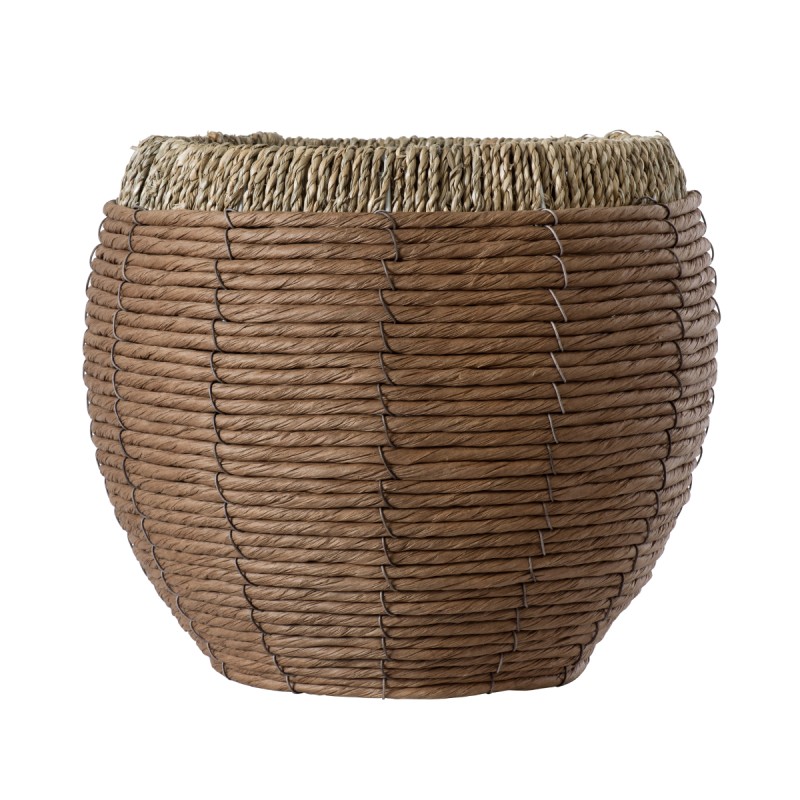 GloboStar® Artificial Garden AMORGOS 20337 Διακοσμητικό Πλεκτό Καλάθι - Κασπώ Γλάστρα - Flower Pot Μπεζ με Καφέ Φ25cm x Υ21cm