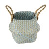 GloboStar® Artificial Garden SKYROS 20340 Διακοσμητικό Ψάθινο Καλάθι - Κασπώ Γλάστρα - Flower Pot Μπλε με Καφέ Φ18cm x Υ20cm