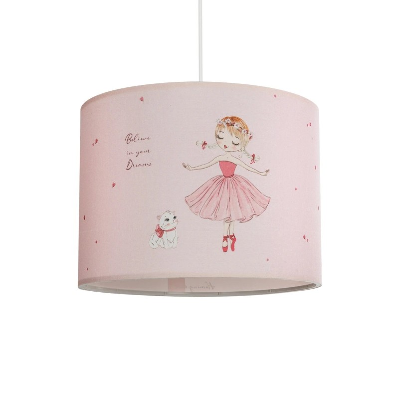 GloboStar® BALLERINA 204-0015 Παιδικό Κρεμαστό Φωτιστικό Φιγούρα Μονόφωτο 1 x E27 IP20 Ροζ Ύφασμα - Μ28 x Π28 x Υ70cm