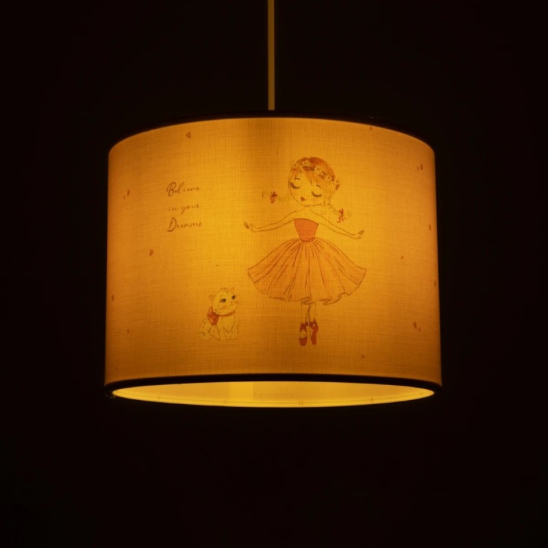 GloboStar® BALLERINA 204-0015 Παιδικό Κρεμαστό Φωτιστικό Φιγούρα Μονόφωτο 1 x E27 IP20 Ροζ Ύφασμα - Μ28 x Π28 x Υ70cm
