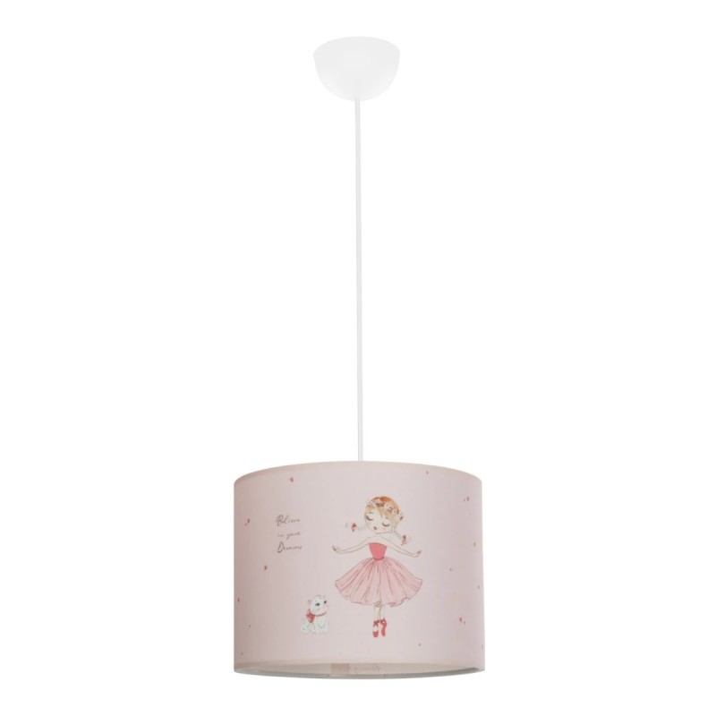 GloboStar® BALLERINA 204-0015 Παιδικό Κρεμαστό Φωτιστικό Φιγούρα Μονόφωτο 1 x E27 IP20 Ροζ Ύφασμα - Μ28 x Π28 x Υ70cm
