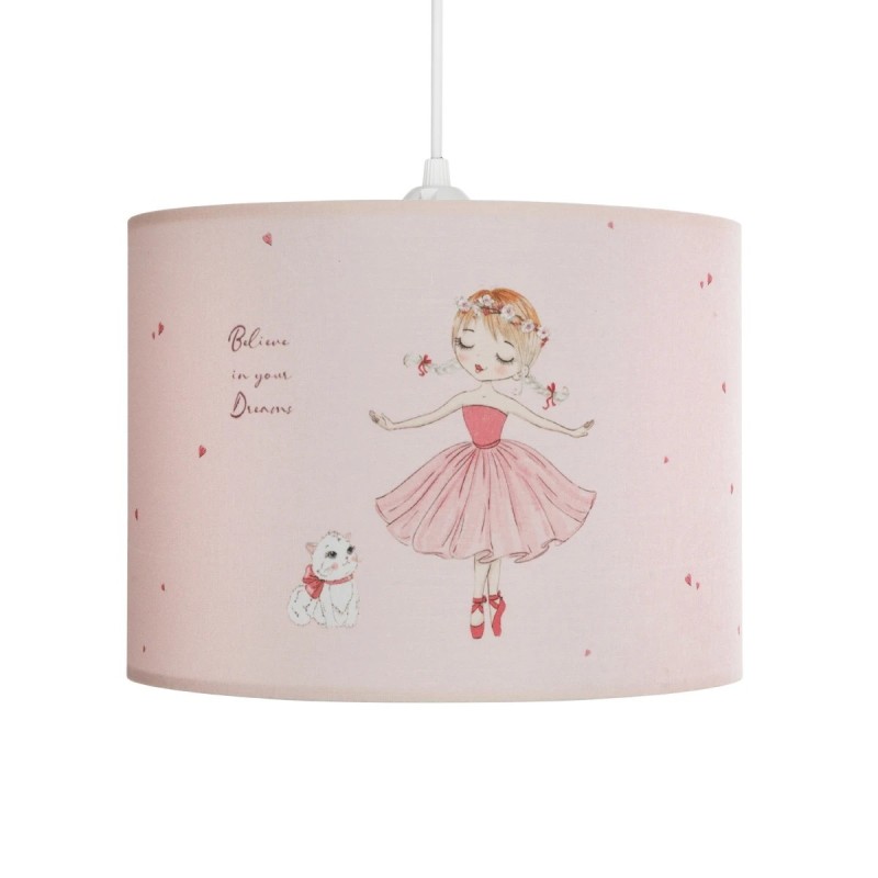 GloboStar® BALLERINA 204-0015 Παιδικό Κρεμαστό Φωτιστικό Φιγούρα Μονόφωτο 1 x E27 IP20 Ροζ Ύφασμα - Μ28 x Π28 x Υ70cm