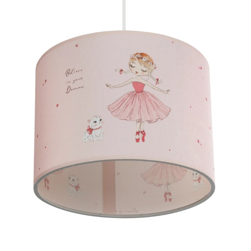 GloboStar® BALLERINA 204-0015 Παιδικό Κρεμαστό Φωτιστικό Φιγούρα Μονόφωτο 1 x E27 IP20 Ροζ Ύφασμα - Μ28 x Π28 x Υ70cm