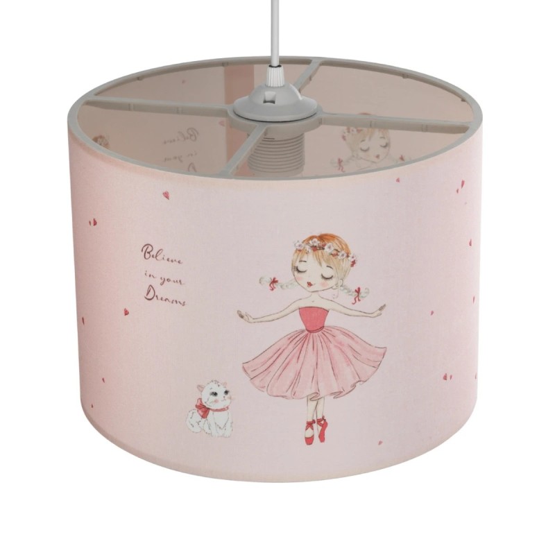 GloboStar® BALLERINA 204-0015 Παιδικό Κρεμαστό Φωτιστικό Φιγούρα Μονόφωτο 1 x E27 IP20 Ροζ Ύφασμα - Μ28 x Π28 x Υ70cm