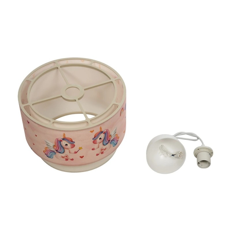 GloboStar® PONY 204-0016 Παιδικό Κρεμαστό Φωτιστικό Φιγούρα Μονόφωτο 1 x E27 IP20 Ροζ Ύφασμα - Μ30 x Π30 x Υ70cm