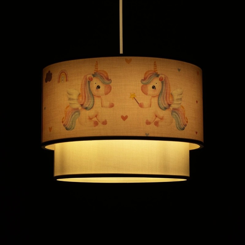 GloboStar® PONY 204-0016 Παιδικό Κρεμαστό Φωτιστικό Φιγούρα Μονόφωτο 1 x E27 IP20 Ροζ Ύφασμα - Μ30 x Π30 x Υ70cm