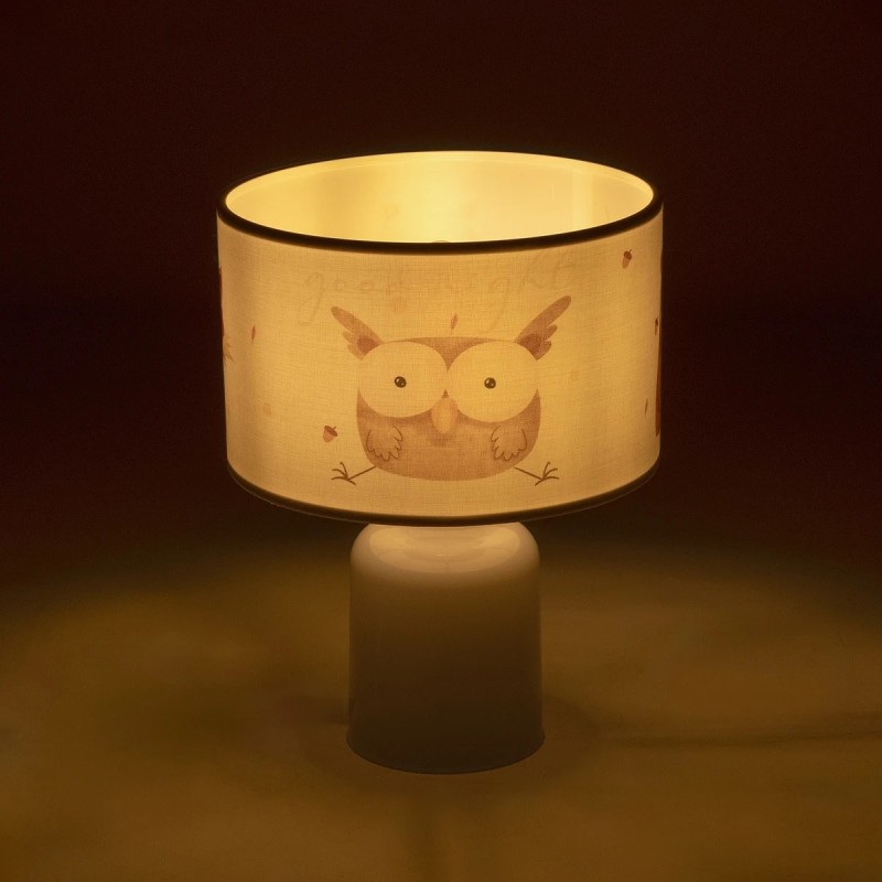 GloboStar® OWL 204-0024 Παιδικό Eπιτραπέζιο Φωτιστικό Φιγούρα Μονόφωτο 1 x E27 IP20 Λευκό & Πορτοκαλί Ύφασμα - Μ24 x Π24 x Υ32cm