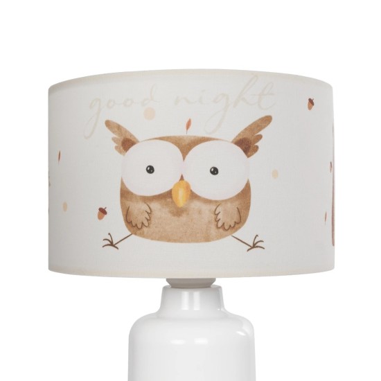 GloboStar® OWL 204-0024 Παιδικό Eπιτραπέζιο Φωτιστικό Φιγούρα Μονόφωτο 1 x E27 IP20 Λευκό & Πορτοκαλί Ύφασμα - Μ24 x Π24 x Υ32cm
