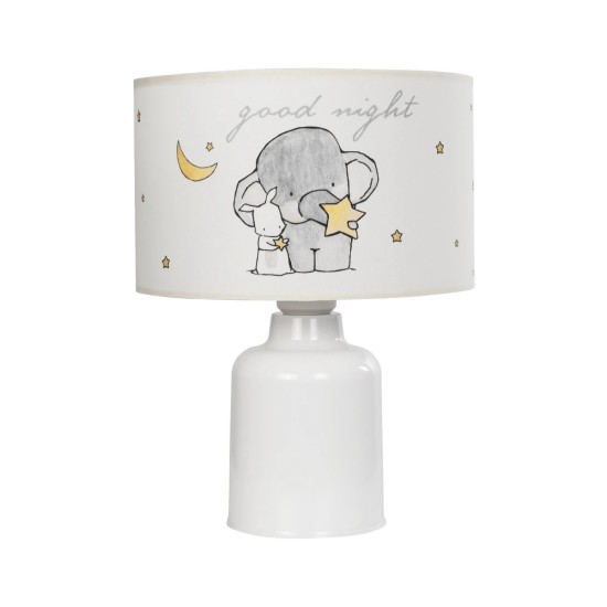 GloboStar® ELEPHANT 204-0025 Παιδικό Eπιτραπέζιο Φωτιστικό Φιγούρα Μονόφωτο 1 x E27 IP20 Λευκό & Γκρι Ύφασμα - Μ24 x Π24 x Υ32cm