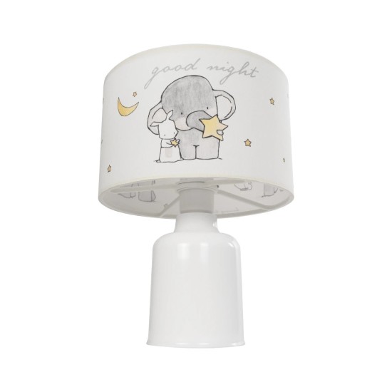 GloboStar® ELEPHANT 204-0025 Παιδικό Eπιτραπέζιο Φωτιστικό Φιγούρα Μονόφωτο 1 x E27 IP20 Λευκό & Γκρι Ύφασμα - Μ24 x Π24 x Υ32cm