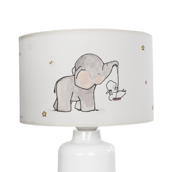 GloboStar® ELEPHANT 204-0025 Παιδικό Eπιτραπέζιο Φωτιστικό Φιγούρα Μονόφωτο 1 x E27 IP20 Λευκό & Γκρι Ύφασμα - Μ24 x Π24 x Υ32cm