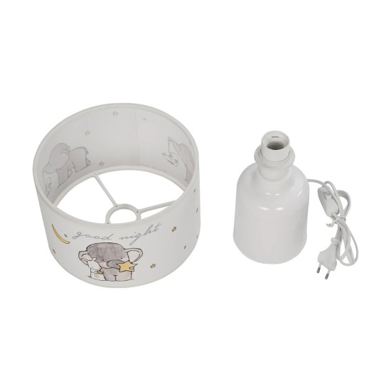 GloboStar® ELEPHANT 204-0025 Παιδικό Eπιτραπέζιο Φωτιστικό Φιγούρα Μονόφωτο 1 x E27 IP20 Λευκό & Γκρι Ύφασμα - Μ24 x Π24 x Υ32cm