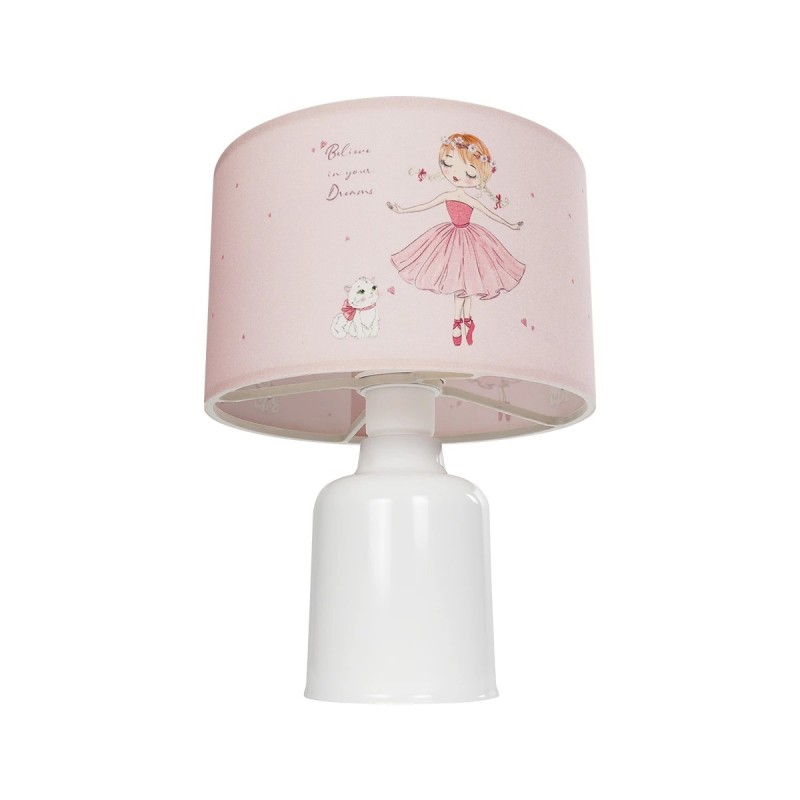 GloboStar® BALLERINA 204-0029 Παιδικό Eπιτραπέζιο Φωτιστικό Πορτατίφ Μονόφωτο 1 x E27 IP20 Πολύχρωμο Ύφασμα με Λευκό Πλαστικό - Μ24 x Π24 x Υ32cm